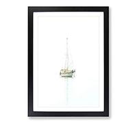 Sailboat in The Fog Painting Framed Print | A2 Black Framed Wall Art | Ready to Hang | Modern Historical Picture | Living Room Bedroom Lounge Office