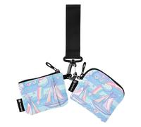 Sailboat Island Cartoon Colorful Women's Card Cases Change Holder Slim Detachable Coin Purse Wallet Bag with Zipper Pocket for Men 2 Pcs, Sailboat, Island cartoon colorful, One Size, Art Deco