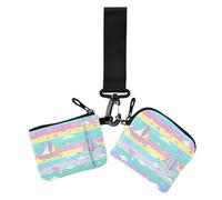 Sailboat Island Cartoon Dual Wristlet Wallets for Women Thin Flat Coin Purse Wallet Bag with Wristle Strap for Work 2 Packs billetera de mujer para tarjetas, Sailboat, Island cartoon, Modern