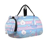 Sailboat Island Cartoon Girl's Gym Duffel Bag with Shoes Compartment Lightweight Travel Duffel Bag for School Practice, Sports, Travel