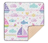 Sailboat Island Cartoon Rainbow Stripes Large Stylish Baby Activity Play Mat for Floor Comfortable Baby Kick Crawling Mat for Babies Infants Toddlers, 50'' x 50''