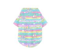 Sailboat Island Cartoon Rainbow Stripes Summer Dog Shirt Vest Button Up Lightweight and Breathable Pet Outfits Apparel Tops Puppy Sweatshirt Perfect for Everyday Wear, and Photoshoots 5XL