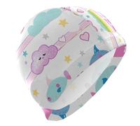 Sailboat Island Cartoon Rainbow Stripes swimming for Unisex Adults Short Hair waterproof swim caps for women Hair Protection and Drag Reduction gorros para nadar en piscina mujer