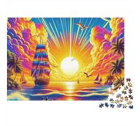 Sailboat Jigsaw Puzzle Distant Sea Vessel 1000 Pieces Sturdy Dust-Free Cardboard Framable Art for Adults Couples Advanced Enthusiasts 70x50cm/1000pcs