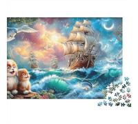 Sailboat Jigsaw Puzzles 1000 Pieces for Adults Seals with Pirate Ship No Dust Puzzle Educational Home Decoration Puzzle Beautiful Birthday Gifts 52x38cm/1000pcs
