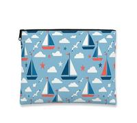 Sailboat Makeup Bag, Nautical Retro Cosmetic Travel Pouch for Women, Portable Canvas Zipper Organizer, Summer Skincare Toiletry Bag, Blue, 7x9 Inch, Sailboats