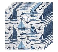 Sailboat Nautical Anchor Print Cloth Napkins Dinner Table Napkins Set of 6 Washable Reusable Napkin for Party Wedding Cloth Napkins - 20'' x 20''