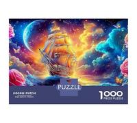 Sailboat Night Voyage 1000 Piece Thick Cardboard Jigsaw Puzzle for Adults Voyage in Starry Sky DIY Puzzles Decompression Fun Present Activity Home Wall Decoration 70x50cm/1000pcs
