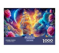 Sailboat Night Voyage 1000 Pieces Challenging Game Toys Gift -Ship in Vibrant Space Puzzle for Adults Wall Decoration Educational Game52x38cm/1000pcs