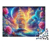 Sailboat Night Voyage 1000 Pieces Paperboard Jigsaw Puzzles Sailing Ship in Clouds Children's Jigsaw for Kids Beginners Adults And Kids 12+ Cognitive Development 38x26cm/1000pcs