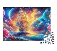 Sailboat Night Voyage Jigsaw Puzzles for Adults Challenging Puzzles The Impossible Challenge 1000 Pieces Cute Difficult Hard Jigsaw Puzzles for Man And Woman with Letters on Back 38x26cm/1000pcs