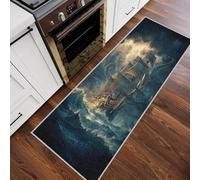 Sailboat Ocean Runner Rug for Hallway, Sea Monster Nautical Runner Rugs Soft Low Pile Non Slip Easy to Clean Washable Mat for Entryway Kitchen Bedroom Living Room Home Decor, 80x300cm Rf5V34a