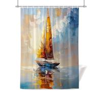 Sailboat Ocean Shower Curtain for Bathroom, Landscape Sunset Waterproof Cloth Fabric Bathroom Accessories Set with 12 Rust Proof Plastic Hooks, 66” x 72”