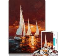 Sailboat Oil Painting Adult Puzzles 1000 Pieces,Help The Brain Exercise Addictive Toys to Cultivate Patience Unique Challenge Game 38x26cm