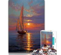 Sailboat Oil Painting Puzzles for Adults Teens 1000pc Puzzle,Challenging Game And Family Play with Fully Interlocking Randomly Shaped Pieces (38x26cm)