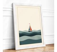 Sailboat on Calm Waters Minimalist Framed Wall Art Print A2 (59.4×42cm) White, Wall Decor for Living Room, Bedroom, Office & Home, Ready to Hang, Art Gift