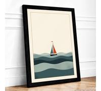 Sailboat on Calm Waters Minimalist Framed Wall Art Print A3 (42×29.7cm) Black, Wall Decor for Living Room, Bedroom, Office & Home, Ready to Hang, Art Gift