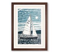 Sailboat on Choppy Waters Coastal Framed Wall Art Print A2 (59.4×42cm) Walnut, Wall Decor for Living Room, Bedroom, Office & Home, Ready to Hang, Art Gift