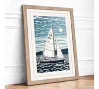 Sailboat on Choppy Waters Coastal Framed Wall Art Print A2 Oak