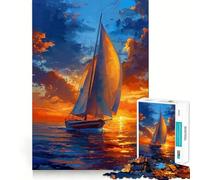 Sailboat on The Beach Jigsaw Puzzle for Teenagers 1000 Pieces Recall Upgrade Soothing Fun Clear Cut Wall Art Decor (38x26cm)