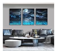 Sailboat On The Lake Deep Night Still Life Canvas Prints Moon Light Mountain Natural Landscape Poster Home Wall Art Paintings 40x60cmx3 No frame