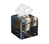 Sailboat On The Sea at Night Leather Tissue Box, Household Water Proof Square Tissue Box, Suitable for Dining Tables, Desks/Living Rooms/Offices/Bedrooms/Cars