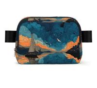 Sailboat On The Sea Square-Shaped Waist Bag with Durable Polyester and Adjustable Strap for Unisex Use