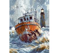 Sailboat Paint by Number Kits for Adults Without Framed, Lighthouse Adult Paint by Numbers Canvas Kits for Kids Beginner, DIY Watercolor Acrylic Number Painting, for Home Wall Decor 40x50cm -1749