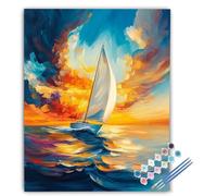 Sailboat Paint by Numbers for Adults Landscape Paint by Numbers Kits, DIY Craft Art Painting Kit Gifts Hobbies for Adults Women, with Brushes Acrylic Pigment for Home Decor 40x50cm Frameless uk9-1809