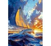 Sailboat Paint by Numbers for Adults, Ocean Painting by Numbers DIY Color Oil Painting Hobbies for Adults Women with Acrylic Paint Brush Set for Room Decor, Wall Art, Gifts 50x70cm -zjn25071WH2