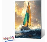 Sailboat Paint by Numbers for Adults, Sea Adult Paint by Numbers Canvas Kits, Hobbies for Adults Women, DIY Color Oil Painting Acrylic Painting for Beginners, Gifts for Women, Decor 24"x32" -WX251098