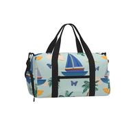 Sailboat Palm Tree Gym Bag for Men Women, Sea Butterfly Weekend Travel Duffle Bag with Shoe Compartment,Water-Resistant Sport Overnight Tote Dance Yoga Carry On Holdall