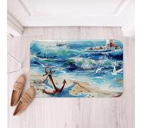 Sailboat Red Anchor Lighthouse Summer Blue Ocean Floor Rug Dirt Resistant Slip Mat Absorbent Entryway Rug For Entrance Porch Bathroom 40x60Cm