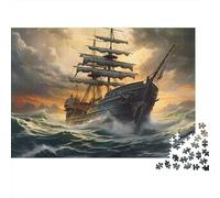 Sailboat Sailing-historical Maritime Scene 1000pc Jigsaw Featuring Unique Shapes Favourites Jigsaw Storm Ship As Anti-stress Puzzles for Digital Detox Activities And Retirement Gifts 38x26cm/1000pcs