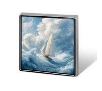 Sailboat Sailing on Rough Waves Badge Pin Brooch Square Shape Button Aluminum Decor for Backpacks Hats 0.7 Inch