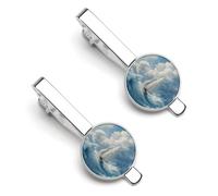 Sailboat Sailing on Rough Waves Men's Tie Clips Necktie Bar Pinch Clip Set of 2 Formal Business Wedding Accessories