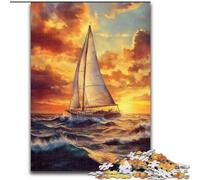 Sailboat Sailing on The Sea 1000 Piece Jigsaw Puzzles, Stress Reliever Staycation Kill Time with Matching Poster And Trivia Sheet (50x75cm)