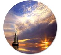 Sailboat Sailing with Sunset Sunbeams on The Horizon Romance Scene Round Mouse Pad