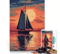 Sailboat Scenic Sunset 1000 Pieces Jigsaw Puzzles for Adults Fine Logic Toy Leisure Time Neat Edge Art Collectible (50x75cm)