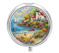 Sailboat Seaside Pill Case Box with 3 Compartment Medicine Vitamin Organizer for Purse Pocket 5x5cm