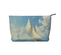 Sailboat Ship Landscape Printed Makeup Bag Corduroy Travel Cosmetic Bags Cosmetic Case Toiletry Bag Organizer for Women Mom Girls