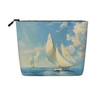 Sailboat Ship Landscape Printed Travel Makeup Bag Imitation Linen Cosmetic Bags Waterproof Cosmetic Case Organizer for Women