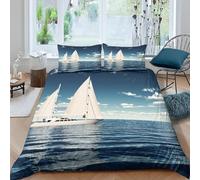 Sailboat Single Duvet Cover Set 3D Printed Nautical Theme Bedding Set Ultra Soft Microfiber Quilt Cover 135x200 cm for Single Bed with 2 Pillowcases with Zipper A/1532