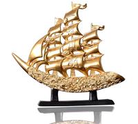 Sailboat Statue Sailing Boat Table Sculpture, Dragon Carving Figures Spinnaker Figurines Home Décor, Desktop Art Figure, Nautical Decor for Home Living Room Party, Gold,