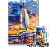 Sailboat Sunset 1000 Teenager Pieces Jigsaw Puzzle Memory Boost Calm Escape Pattern Assembly Warm Surprise (50x75cm)