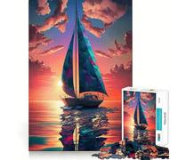 Sailboat Sunset Landscape 1000 Piece Jigsaw Puzzles for Adults Jigsaw Recall Boost Mental Relax Smooth Cut Birthday Gift (38x26cm)
