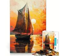 Sailboat Sunset Landscape 1000 Piece Jigsaw Puzzles for Adults Jigsaw Recall Boost Mental Relax Smooth Cut Birthday Gift (38x52cm)