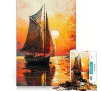 Sailboat Sunset Landscape 1000 Piece Jigsaws for Teenagers Puzzle Smart Game Group Play Image Assembly Wall Art Decor (38x26cm)