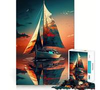 Sailboat Sunset Landscape Jigsaw Puzzles for Adults1000 Piece Mind Game Toy Anxiety Relief Neat Cut Art Collectible (38x52cm)
