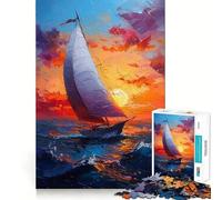 Sailboat Sunset Painting 1000 Piece Jigsaw Puzzles for Teenagers Jigsaw Think Toy Together Fun Sharp Cut Art Collectible (50x75cm)